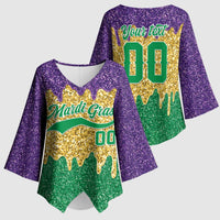 Custom Mardi Gras Dripping Kimono Sleeve Blouse Baseball Sparkling Drip Motif - Wonder Print Shop