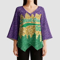 Custom Mardi Gras Dripping Kimono Sleeve Blouse Baseball Sparkling Drip Motif - Wonder Print Shop