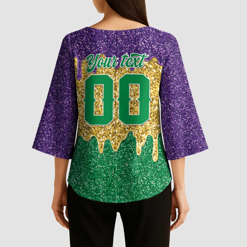 Custom Mardi Gras Dripping Kimono Sleeve Blouse Baseball Sparkling Drip Motif - Wonder Print Shop