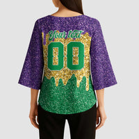 Custom Mardi Gras Dripping Kimono Sleeve Blouse Baseball Sparkling Drip Motif - Wonder Print Shop
