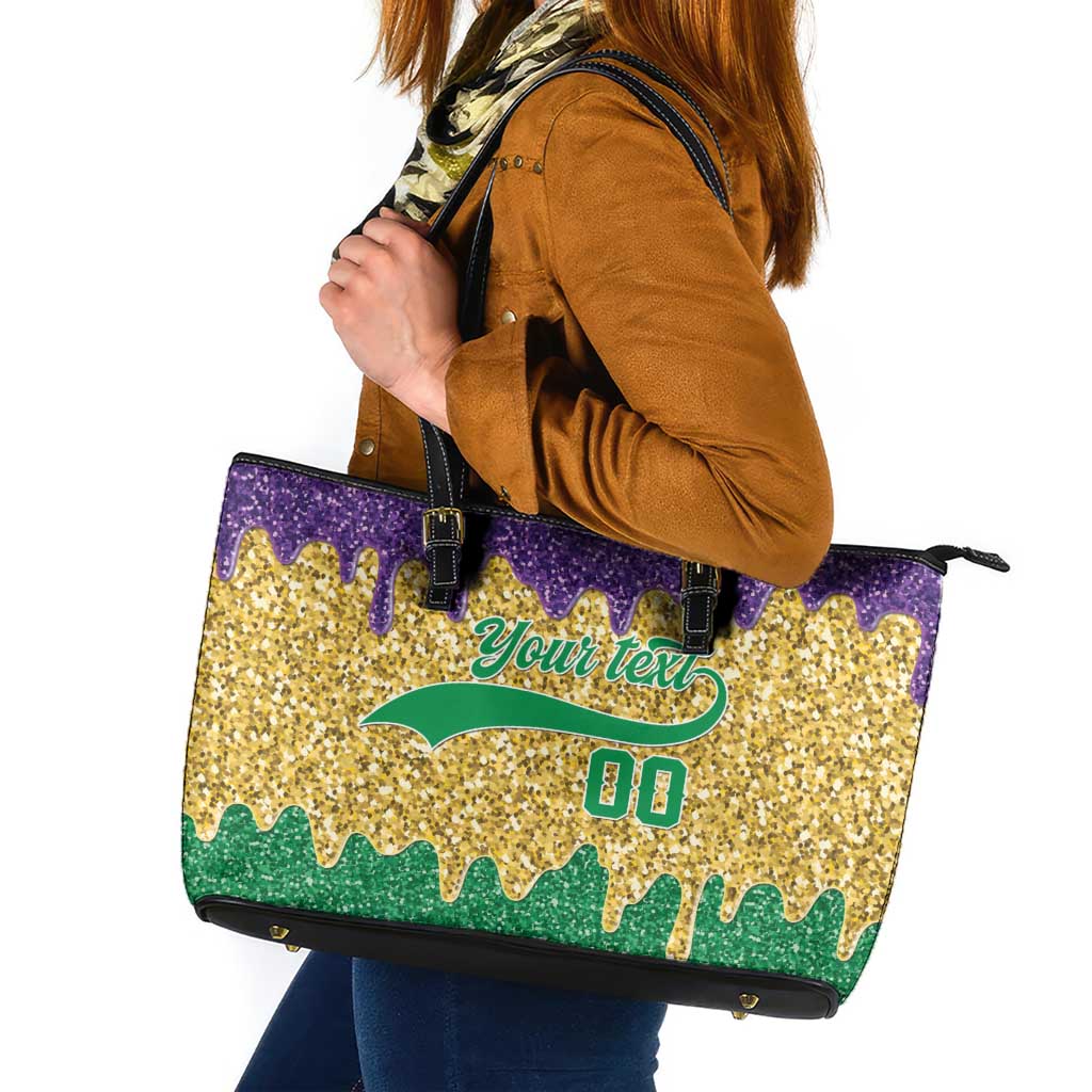 Custom Mardi Gras Dripping Leather Tote Bag Baseball Sparkling Drip Motif - Wonder Print Shop