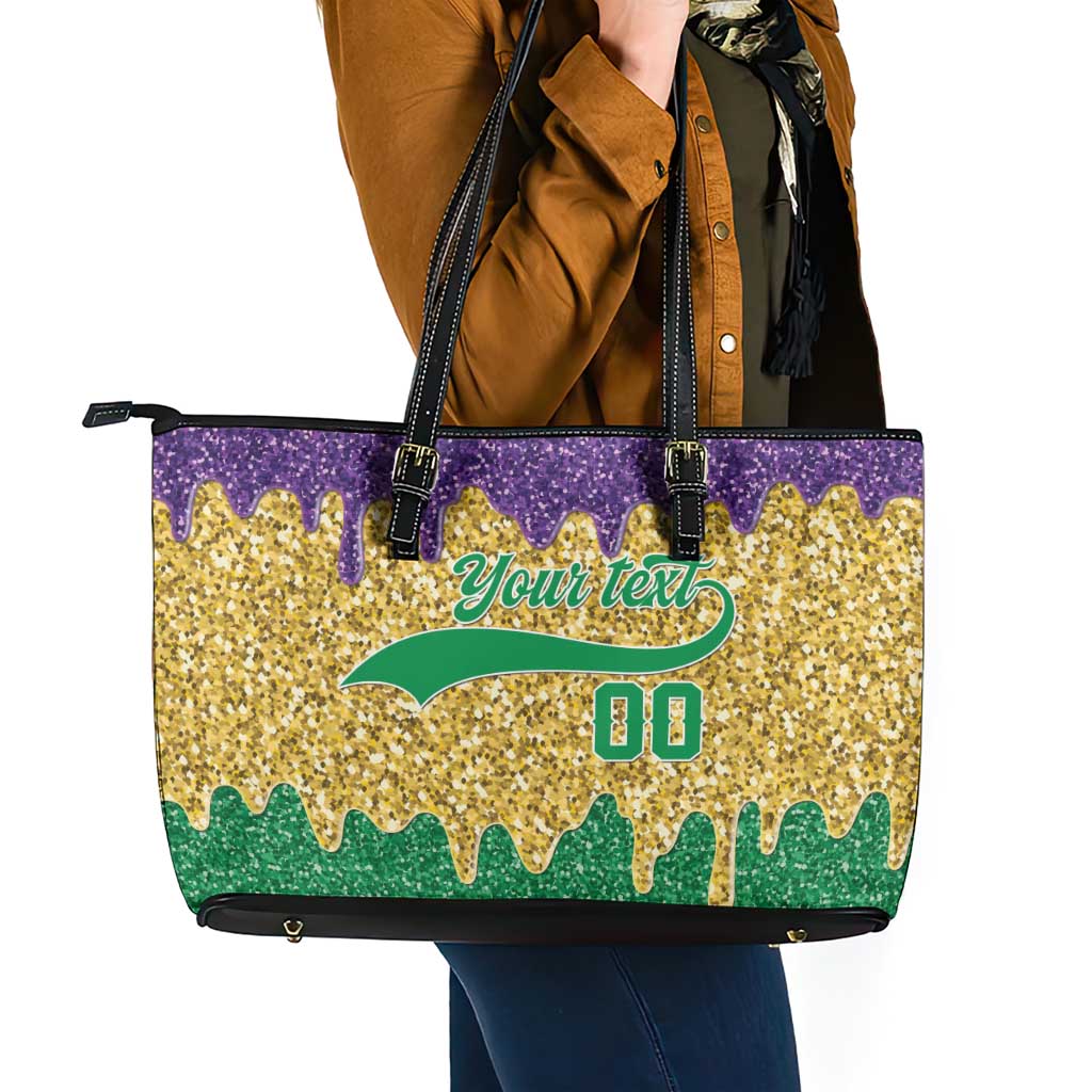 Custom Mardi Gras Dripping Leather Tote Bag Baseball Sparkling Drip Motif - Wonder Print Shop