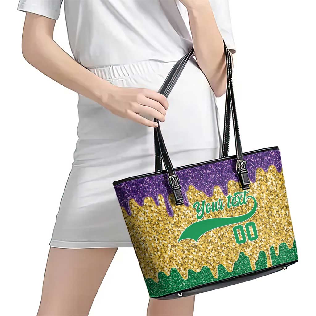 Custom Mardi Gras Dripping Leather Tote Bag Baseball Sparkling Drip Motif - Wonder Print Shop