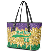 Custom Mardi Gras Dripping Leather Tote Bag Baseball Sparkling Drip Motif - Wonder Print Shop