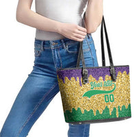 Custom Mardi Gras Dripping Leather Tote Bag Baseball Sparkling Drip Motif - Wonder Print Shop