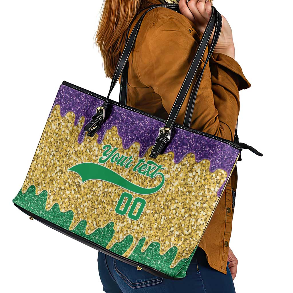 Custom Mardi Gras Dripping Leather Tote Bag Baseball Sparkling Drip Motif - Wonder Print Shop