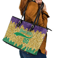 Custom Mardi Gras Dripping Leather Tote Bag Baseball Sparkling Drip Motif - Wonder Print Shop