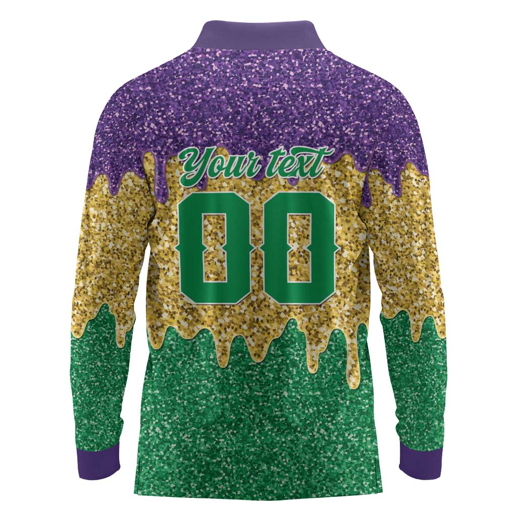 Custom Mardi Gras Dripping Long Sleeve Polo Shirt Baseball Sparkling Drip Motif - Wonder Print Shop