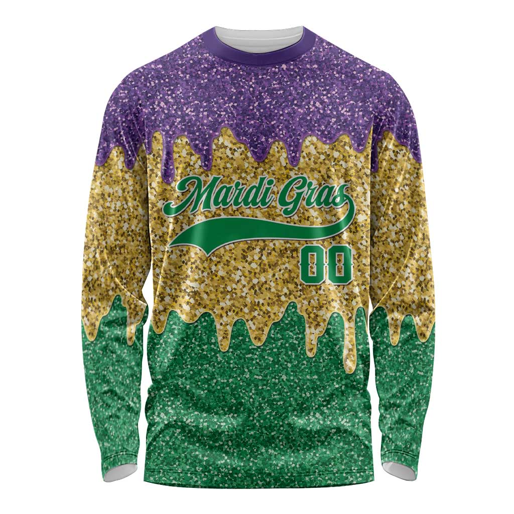 Custom Mardi Gras Dripping Long Sleeve Shirt Baseball Sparkling Drip Motif - Wonder Print Shop