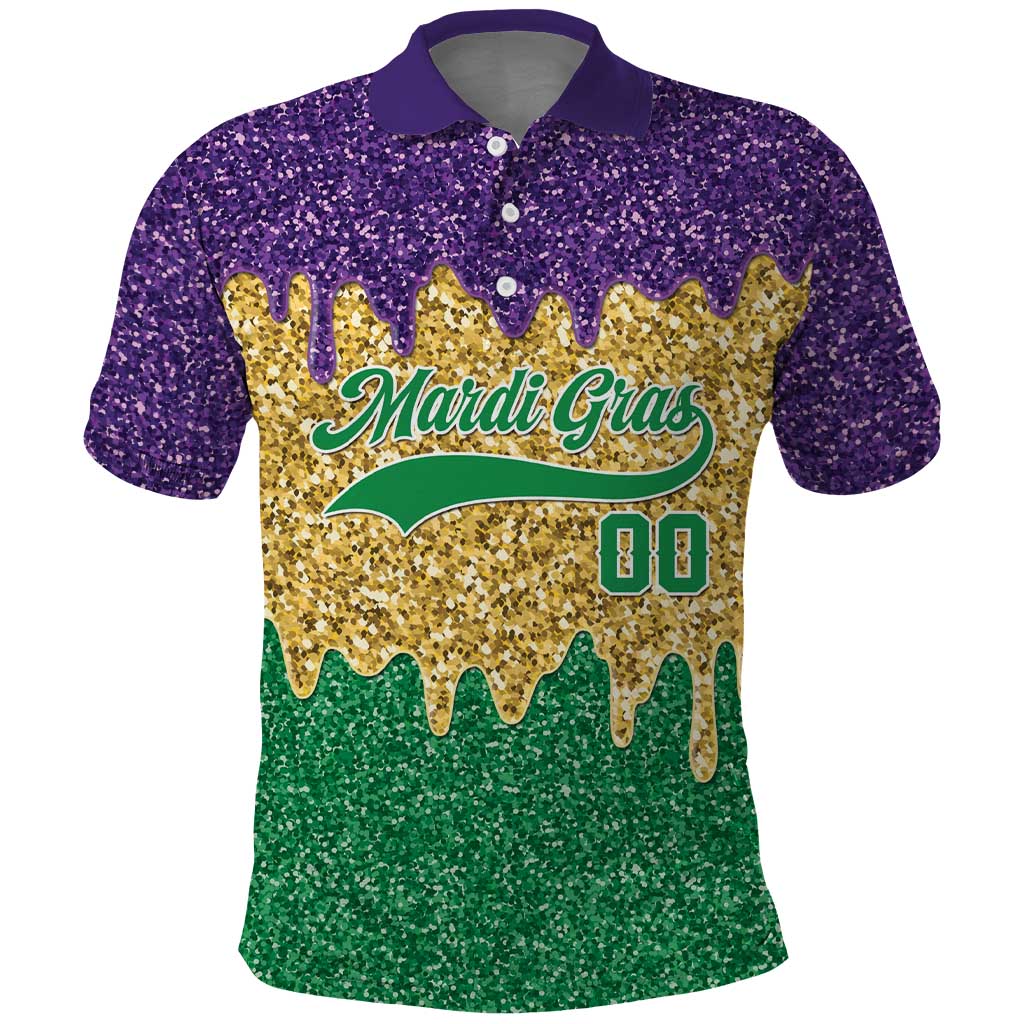 Custom Mardi Gras Dripping Polo Shirt Baseball Sparkling Drip Motif - Wonder Print Shop