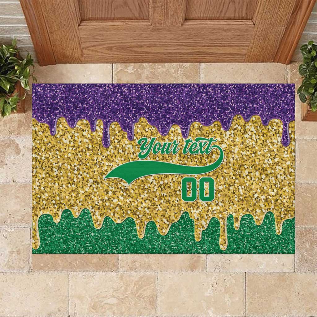 Custom Mardi Gras Dripping Rubber Doormat Baseball Sparkling Drip Motif - Wonder Print Shop