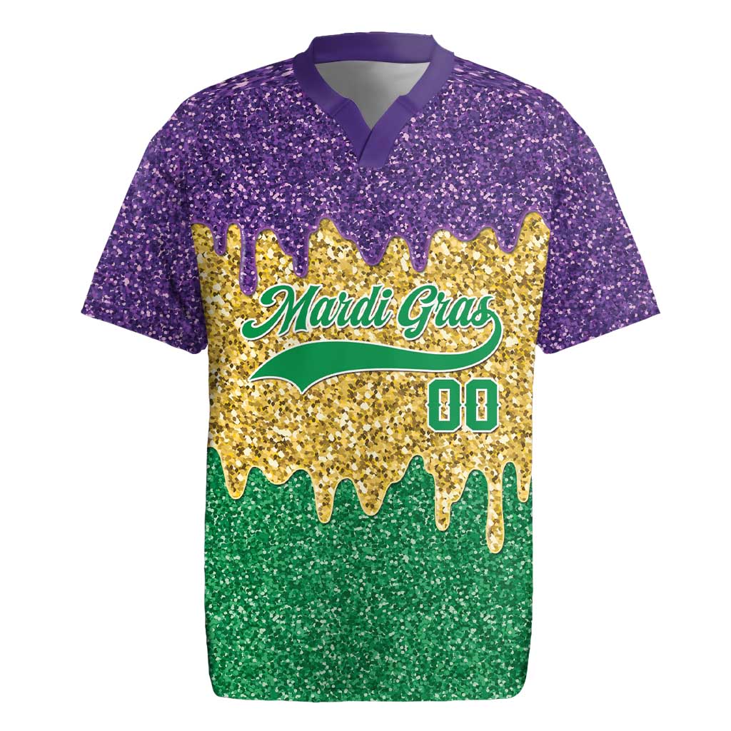 Custom Mardi Gras Dripping Rugby Jersey Baseball Sparkling Drip Motif - Wonder Print Shop