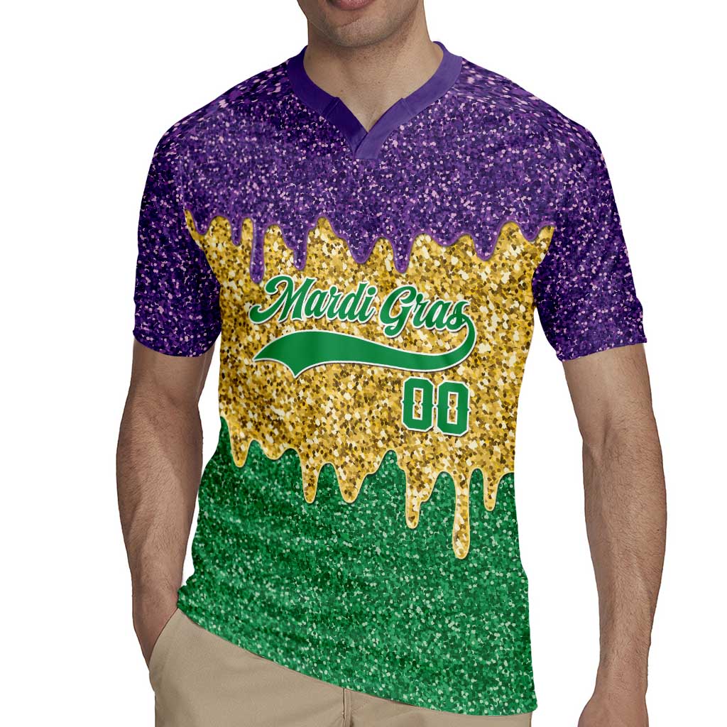 Custom Mardi Gras Dripping Rugby Jersey Baseball Sparkling Drip Motif - Wonder Print Shop