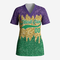 Custom Mardi Gras Dripping Scrub Top Baseball Sparkling Drip Motif - Wonder Print Shop