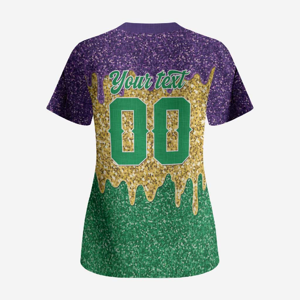 Custom Mardi Gras Dripping Scrub Top Baseball Sparkling Drip Motif - Wonder Print Shop