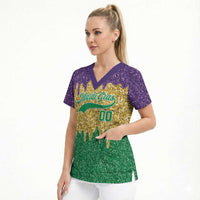 Custom Mardi Gras Dripping Scrub Top Baseball Sparkling Drip Motif - Wonder Print Shop