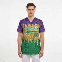 Custom Mardi Gras Dripping Scrub Top Baseball Sparkling Drip Motif - Wonder Print Shop