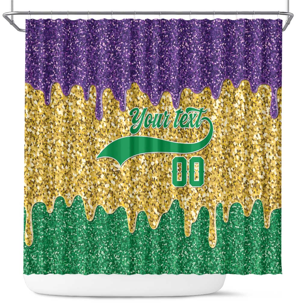 Custom Mardi Gras Dripping Shower Curtain Baseball Sparkling Drip Motif - Wonder Print Shop
