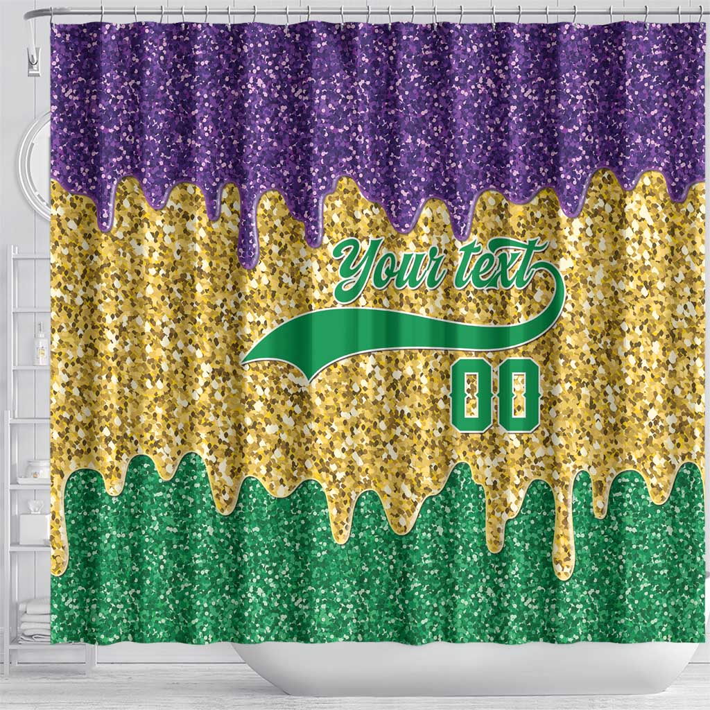 Custom Mardi Gras Dripping Shower Curtain Baseball Sparkling Drip Motif - Wonder Print Shop
