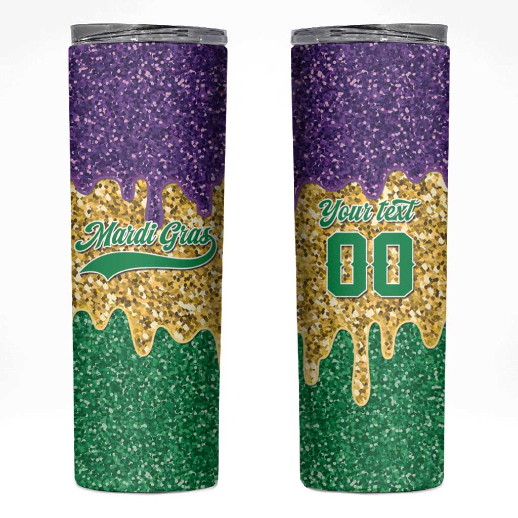 Custom Mardi Gras Dripping Skinny Tumbler Baseball Sparkling Drip Motif - Wonder Print Shop