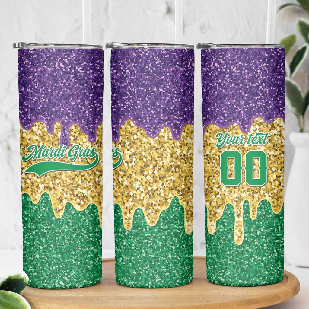 Custom Mardi Gras Dripping Skinny Tumbler Baseball Sparkling Drip Motif - Wonder Print Shop