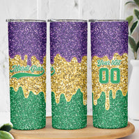 Custom Mardi Gras Dripping Skinny Tumbler Baseball Sparkling Drip Motif - Wonder Print Shop