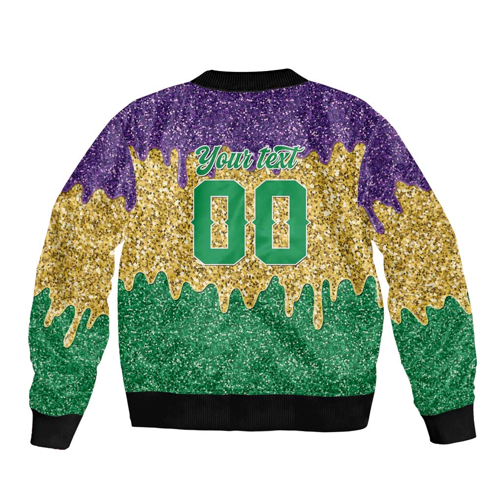 Custom Mardi Gras Dripping Sleeve Zip Bomber Jacket Baseball Sparkling Drip Motif - Wonder Print Shop