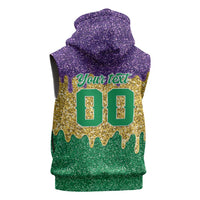 Custom Mardi Gras Dripping Sleeveless Hoodie Baseball Sparkling Drip Motif - Wonder Print Shop
