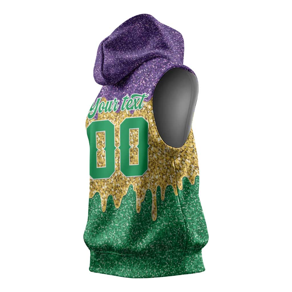 Custom Mardi Gras Dripping Sleeveless Hoodie Baseball Sparkling Drip Motif - Wonder Print Shop