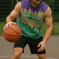 Custom Mardi Gras Dripping Sleeveless Hoodie Baseball Sparkling Drip Motif - Wonder Print Shop