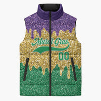 Custom Mardi Gras Dripping Sleeveless Puffer Jacket Baseball Sparkling Drip Motif - Wonder Print Shop