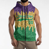 Custom Mardi Gras Dripping Sleeveless Zip Hoodie Baseball Sparkling Drip Motif - Wonder Print Shop