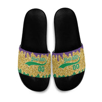 Custom Mardi Gras Dripping Slide Sandals Baseball Sparkling Drip Motif - Wonder Print Shop