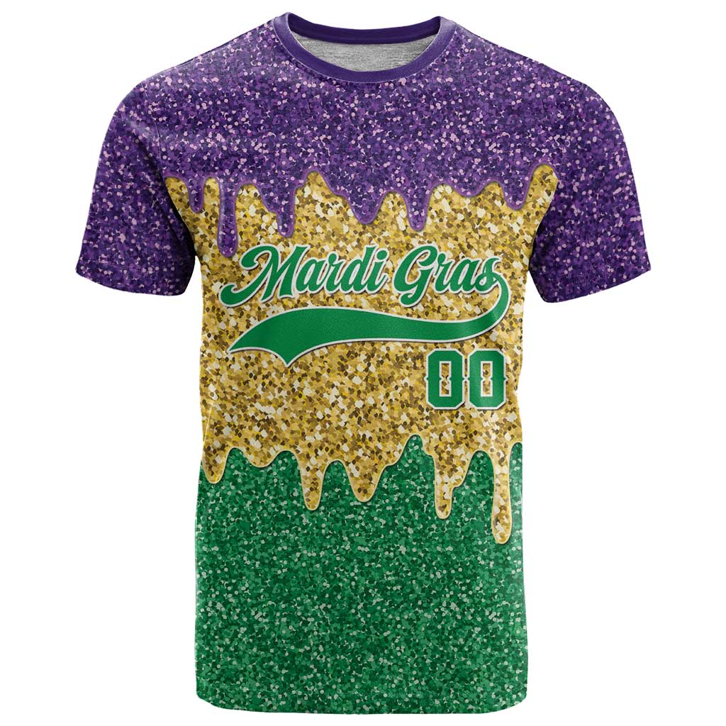 Custom Mardi Gras Dripping T Shirt Baseball Sparkling Drip Motif - Wonder Print Shop