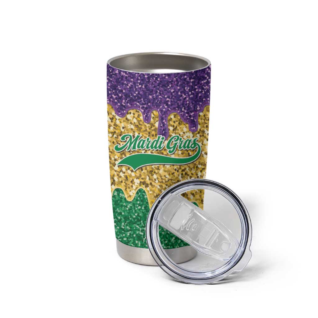 Custom Mardi Gras Dripping Tumbler Cup Baseball Sparkling Drip Motif - Wonder Print Shop