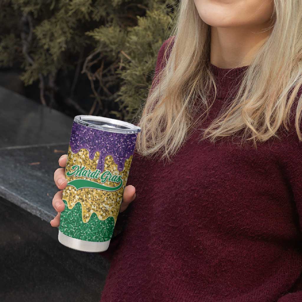 Custom Mardi Gras Dripping Tumbler Cup Baseball Sparkling Drip Motif - Wonder Print Shop