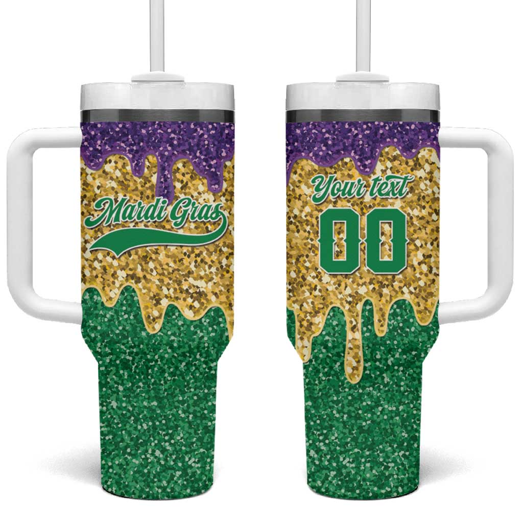 Custom Mardi Gras Dripping Tumbler With Handle Baseball Sparkling Drip Motif - Wonder Print Shop