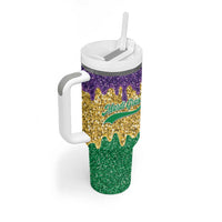 Custom Mardi Gras Dripping Tumbler With Handle Baseball Sparkling Drip Motif - Wonder Print Shop
