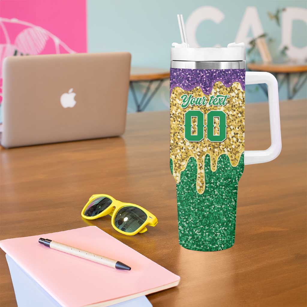 Custom Mardi Gras Dripping Tumbler With Handle Baseball Sparkling Drip Motif - Wonder Print Shop
