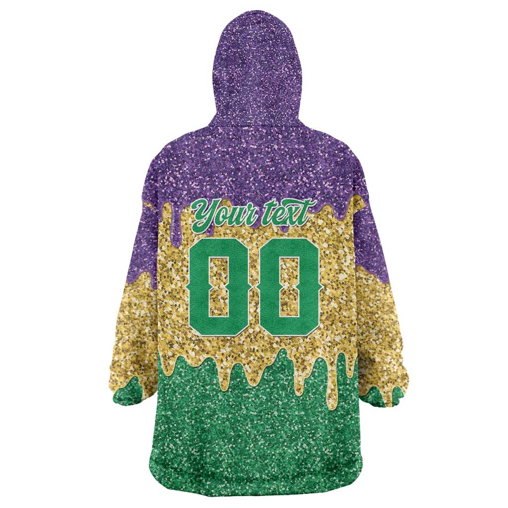 Custom Mardi Gras Dripping Wearable Blanket Hoodie Baseball Sparkling Drip Motif - Wonder Print Shop