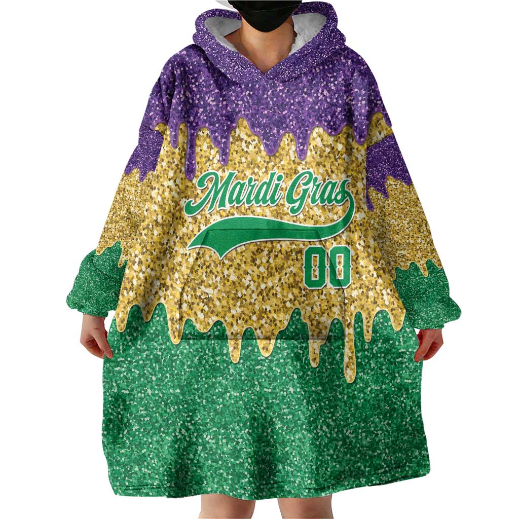 Custom Mardi Gras Dripping Wearable Blanket Hoodie Baseball Sparkling Drip Motif - Wonder Print Shop
