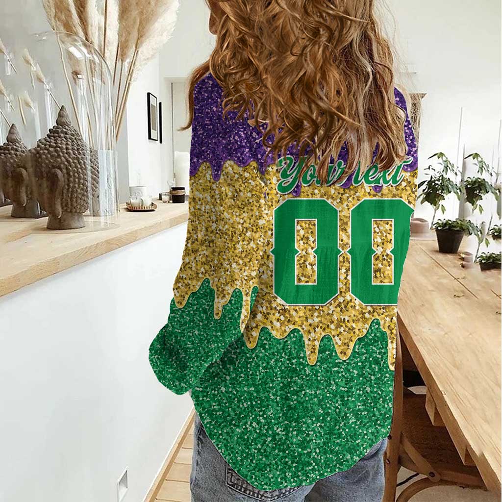Custom Mardi Gras Dripping Women Casual Shirt Baseball Sparkling Drip Motif - Wonder Print Shop