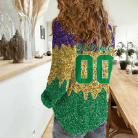 Custom Mardi Gras Dripping Women Casual Shirt Baseball Sparkling Drip Motif - Wonder Print Shop