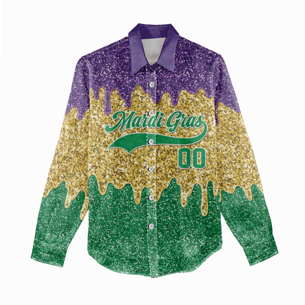 Custom Mardi Gras Dripping Women Casual Shirt Baseball Sparkling Drip Motif - Wonder Print Shop