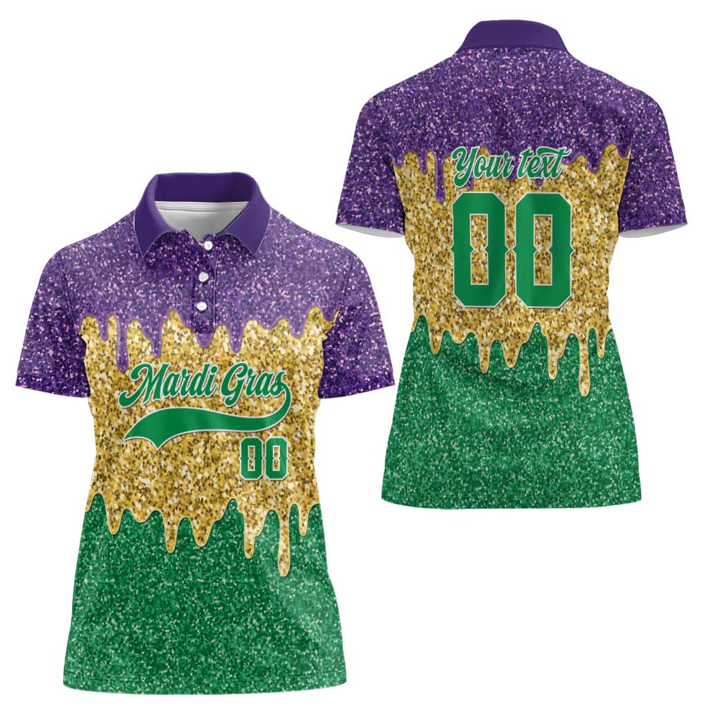 Custom Mardi Gras Dripping Women Polo Shirt Baseball Sparkling Drip Motif - Wonder Print Shop