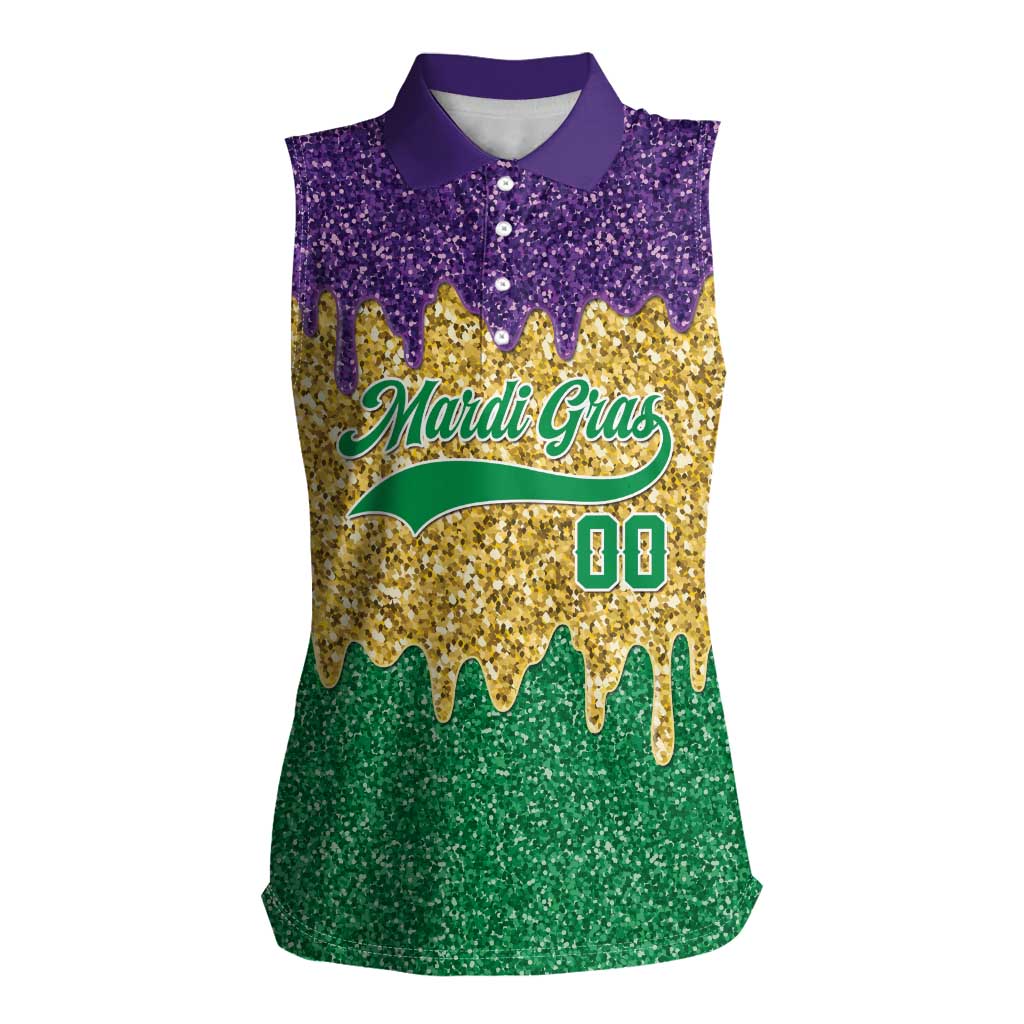 Custom Mardi Gras Dripping Women Sleeveless Polo Shirt Baseball Sparkling Drip Motif - Wonder Print Shop