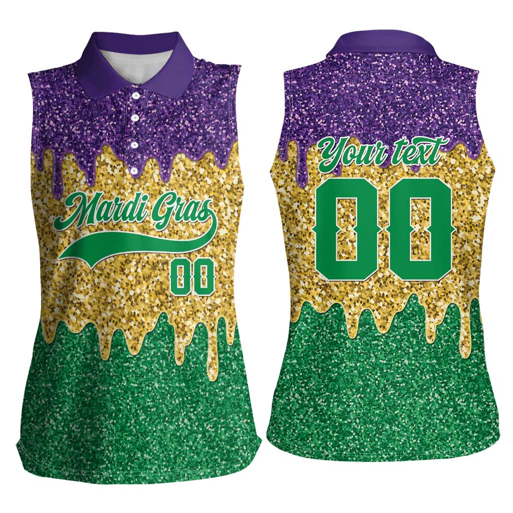 Custom Mardi Gras Dripping Women Sleeveless Polo Shirt Baseball Sparkling Drip Motif - Wonder Print Shop