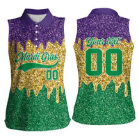 Custom Mardi Gras Dripping Women Sleeveless Polo Shirt Baseball Sparkling Drip Motif - Wonder Print Shop