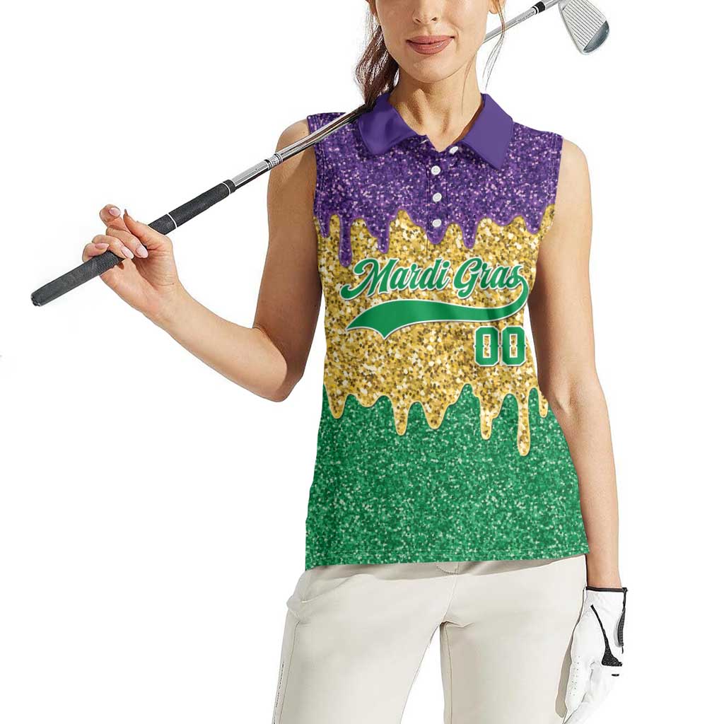 Custom Mardi Gras Dripping Women Sleeveless Polo Shirt Baseball Sparkling Drip Motif - Wonder Print Shop