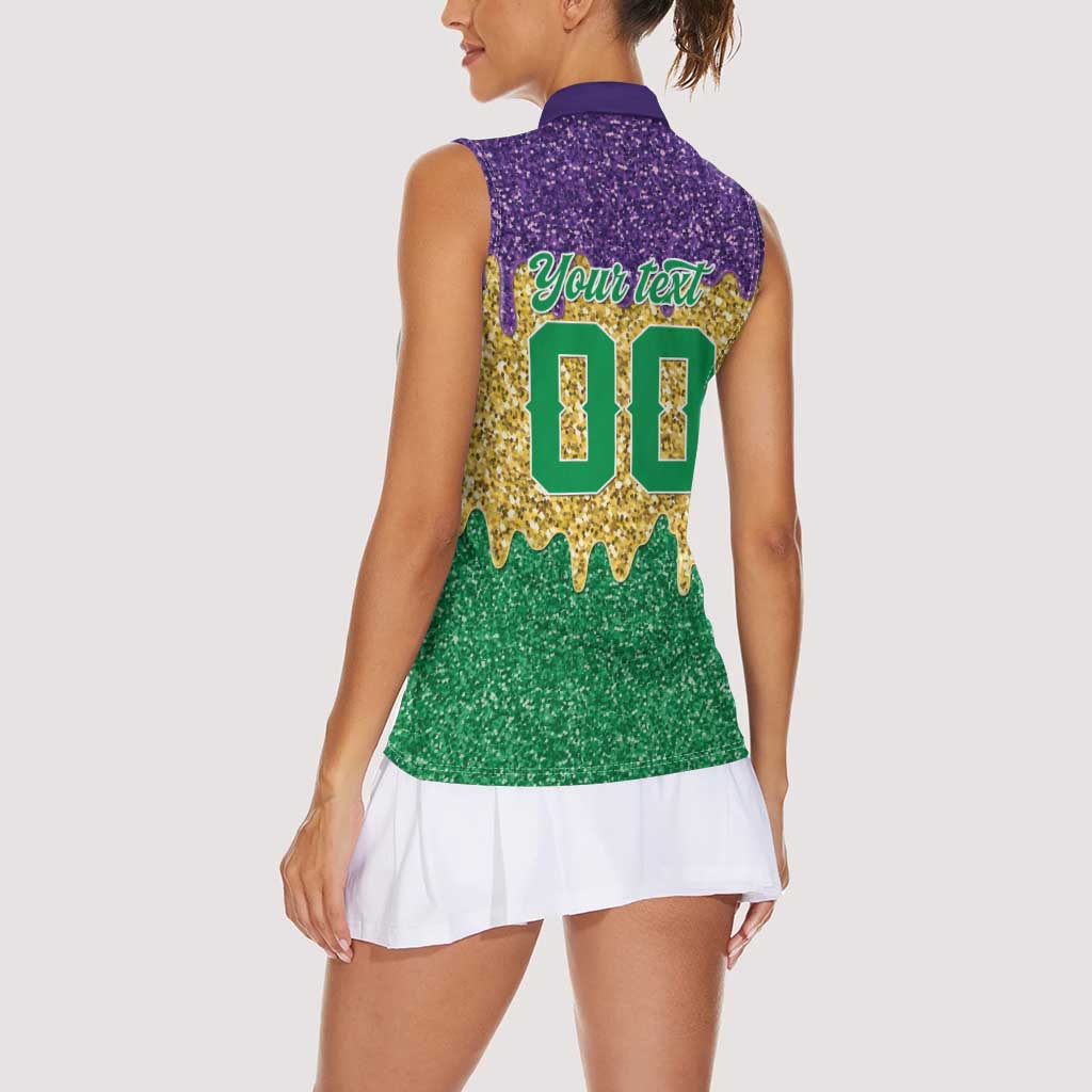 Custom Mardi Gras Dripping Women Sleeveless Polo Shirt Baseball Sparkling Drip Motif - Wonder Print Shop